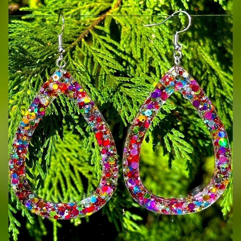Multi colored glitter drop earrings